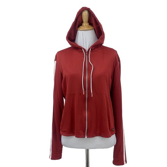 Vintage Athleta Hooded Crop Jacket Women M Medium Mesh Warm Up Full Zip Pocket - Picture 1 of 14